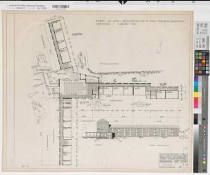 Soest (Soest) Neubau des Staatlichen Archigymnasiums Vorentwurf: Grundriß Erdgeschoß, Ansicht 1962 1 : 200 64 x 73 Zeichnung Staatshochbauamt Soest
