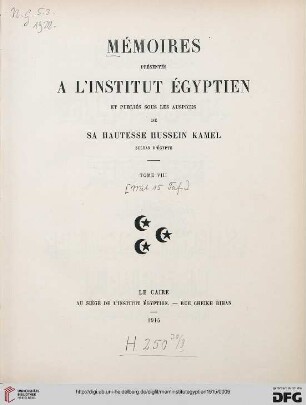 8: Mémoires présentés à l'Institut Egyptien
