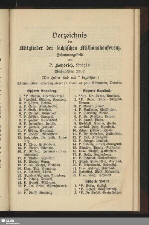 Verzeichnis der Mitglieder der sächsischen Missionskonferenz