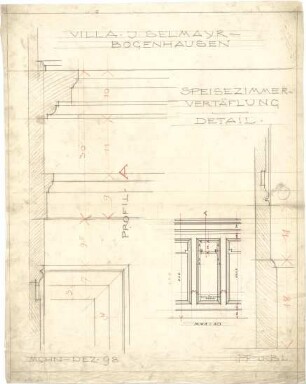 Pfann, Paul; München - Bogenhausen; Villa Jos. Selmayer - Vertäfelung im Speisezimmer (Detail, Schnitte)