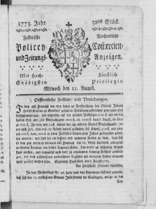 32tes Stück, Ausgabe vom 11. August 1773