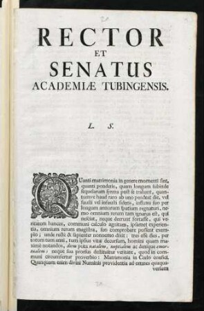 Rector Et Senatus Academiae Tubingensis. L. S.