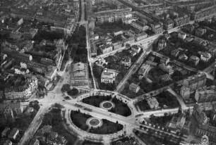 Dresden-Neustadt. Albertplatz und Umgebung mit Albert-Theater, Villa Eschebach. Luftbild-Schrägaufnahme von Westsüdwest