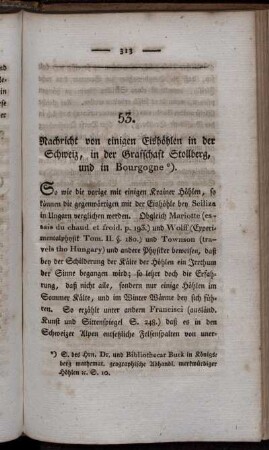 53. Nachricht von einigen Eishöhlen in der Schweiz, in der Graffschaft Stollberg, und in Bourgogne