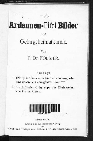 Ardennen-Eifel-Bilder und Gebirgsheimatkunde