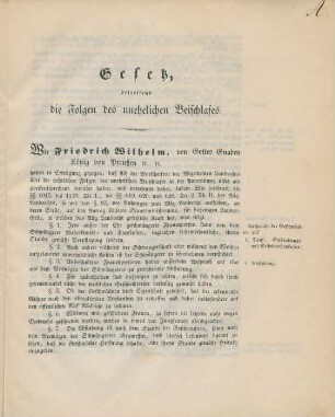 Gesetz, betreffend die Folgen des unehelichen Beischlafes.