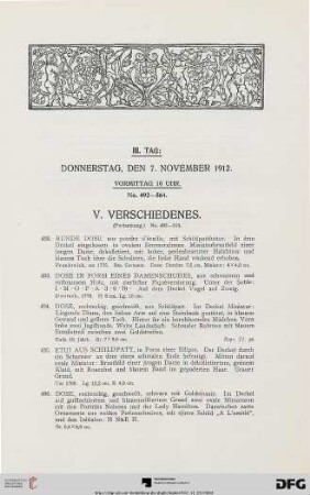 V. Verschiedenes (Fortsetzung) (Nr. 492-515)
