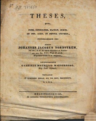 Theses [ex iure opificum, ratione institutionum, quas Handtverksskrå (collegia opificum, ordines fabriles) vocant]