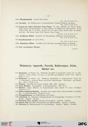 Miniaturen, Aquarelle, Pastelle, Radierungen, Stiche, Bücher etc. (Nr. 1191-1321)