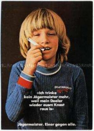 Satirische Postkarte zum Thema Werbung