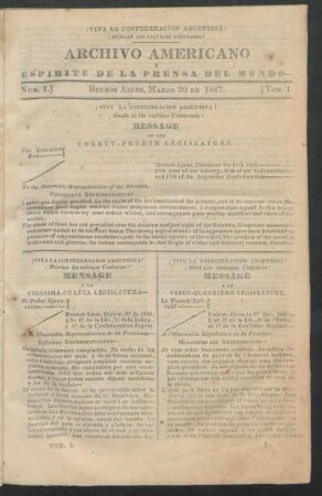 Número 1. - Buenos Aires, Marzo 20 de 1847.