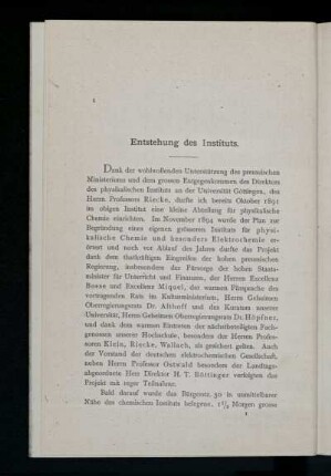 Entstehung des Instituts