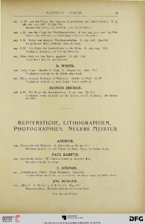 Kupferstiche, Lithographien, Photographien, Neuere Meister (Nr. 209-316)