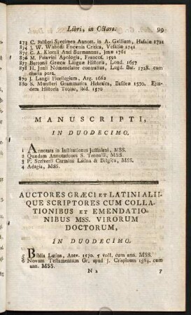 Auctores Graeci Et Latini Aliique Scriptores Cum Collationibus Et Emendationibus Mss. Virorum Doctorum, In Duodecimo.