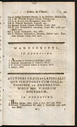 Auctores Graeci Et Latini Aliique Scriptores Cum Collationibus Et Emendationibus Mss. Virorum Doctorum, In Duodecimo.