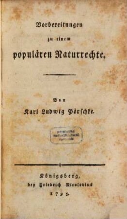 Vorbereitungen zu einem populären Naturrechte