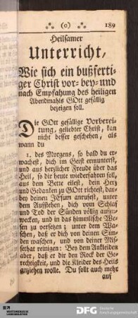 Heilsamer Unterricht, Wie sich ein bußfertiger Christ vor- bey- und nach Empfahung des heiligen Abendmahls [...].