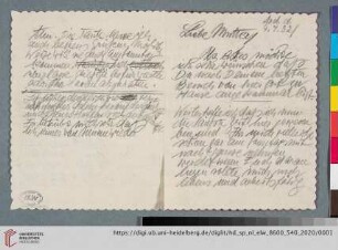 Briefe: Brief von Elfriede Lohse-Wächtler an Sidonie Wächtler