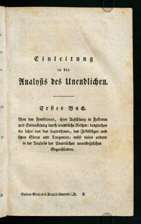 1-2, Einleitung in die Analysis des Unendlichen.