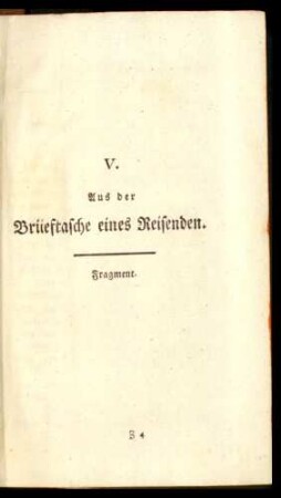 V. Aus der Brieftasche eines Reisenden. Fragment