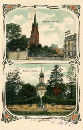 Leipzig-Gohlis: Partie an der Kirche, Gohliser Schloss