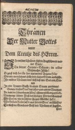 Thränen Der Mutter Gottes unter Dem Creutze des Herren.