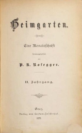 Heimgarten : eine Monatsschrift. 2. 1878