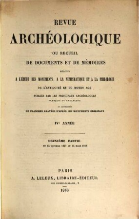 Revue archéologique. 4. 1847, Pt. 2