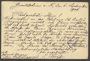 Brief an B. Schott's Söhne : 06.09.1906