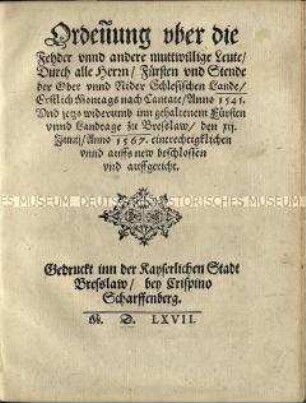 Fehdeordnung für Schlesien 1541/1567