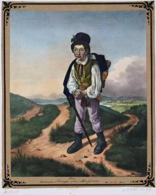 Bildnis eines jungen Mannes vor der Landschaft des Elbtales mit der Unterschrift "Der dumme Junge von Meißen"
