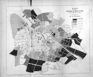 Karte: Karte über die Verbreitung der Cholera in Berlin im Jahre 1866 (Juni bis Novbr.)