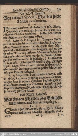 Das XLVI. Capitel. Von einigen Special-Charten so die Türckey paesentiren
