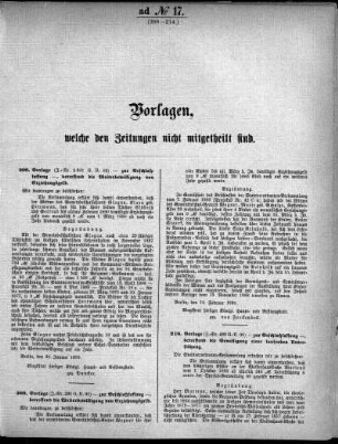 Anlage: ad No.17 (208-214.), Vorlagen, welche den Zeitungen nicht mitgeteilt sind