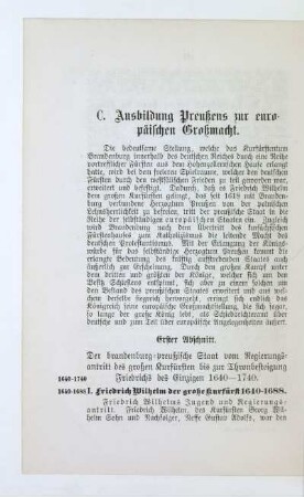 C. Ausbildung Preußens zur europäischen Großmacht