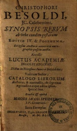 Synopsis rerum ab orbe condito gestarum