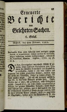 6. Stück. Rostock, den 6ten Februar. 1766