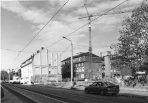 Dresden-Friedrichstadt, Friedrichstraße 48. Baustelle des Altenpflegeheims St. Michael. Straßenansicht