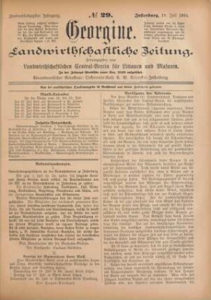 Zweiundsechzigster Jahrgang. No. 29. Insterburg, 19. Juli 1894.