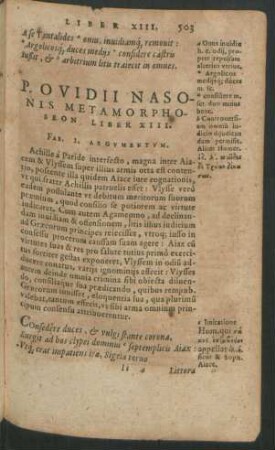 P. Ovidii Nasonis Metamorphoseon Liber XIII.
