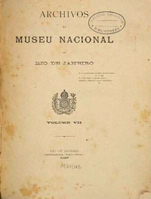 Arquivos do Museu Nacional. 7. 1887