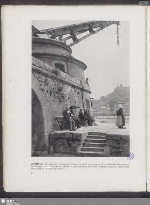 Würzburg. Der große Kran mit doppeltem Ausleger, an Stelle eines älteren 1773 von Fürstbischof Adam Friedrich von Seinsheim (1755-79) nach den Plänen des Ignaz Neumann, des Sohnes Balthasar Neumanns, errichtet
