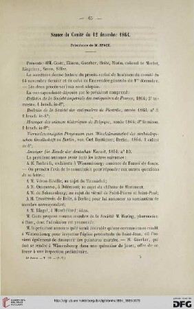 Séance du Comité du 12 décembre 1864