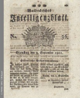 No. 36, Dienstag den 8. September 1801