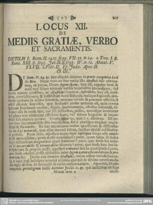 Locus XII. De Mediis Gratiae, Verbo Et Sacramentis
