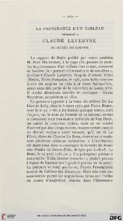 1921: La provenance d'un tableau attribué à Claude Lefebvre au Musée du Louvre