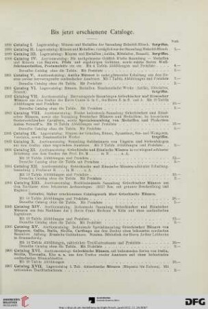 Bis jetzt erschienene Cataloge