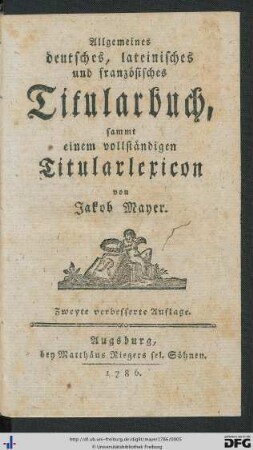 Allgemeines deutsches, lateinisches und französisches Titularbuch : sammt einem vollständigen Titularlexicon