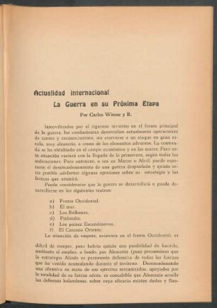 Actualidad internacional - La Guerra en su próxima etapa