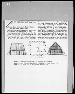 Keltisch-römischer Bauernhof, Rekonstruktion, Grundriss und Schnitte